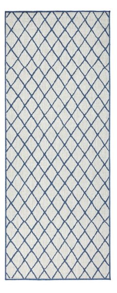 Modro-krémový vonkajší koberec NORTHRUGS Malaga, 80 x 350 cm