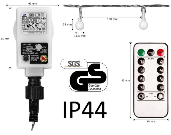 VOLTRONIC Párty osvetlenie 5 m, 50 LED, teplá biela, ovládač