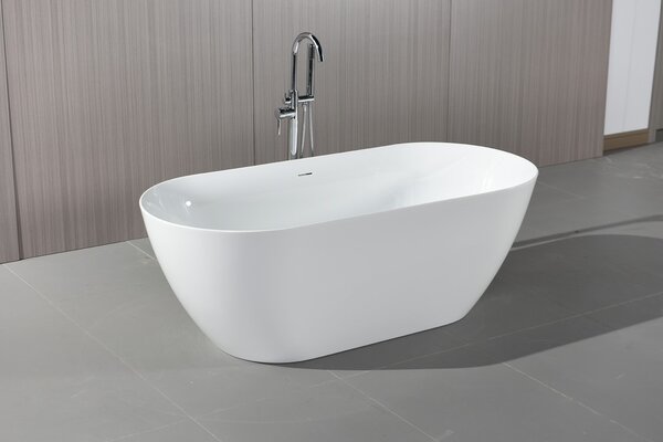 Erga Kaia, voľne stojaca vaňa 160x75 cm + odtoková zátka, biela lesklá, ERG-Kaia-160075-WH-WH