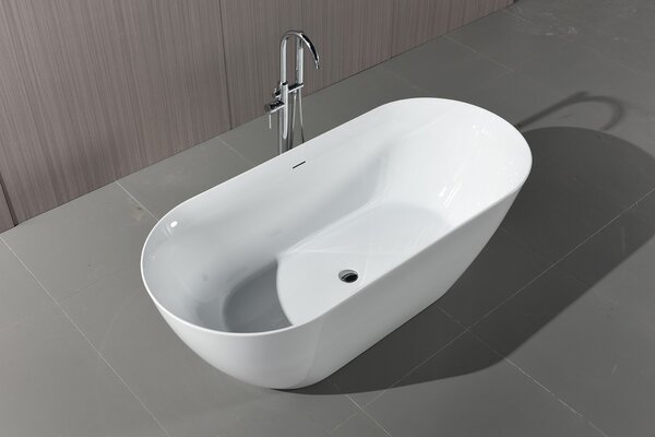 Erga Kaia, voľne stojaca vaňa 160x75 cm + odtoková zátka, biela lesklá, ERG-Kaia-160075-WH-WH