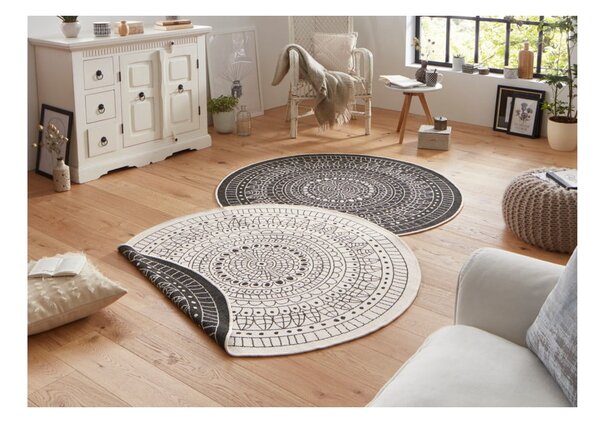 Čierno-krémový vonkajší koberec NORTHRUGS Porto, ⌀ 140 cm