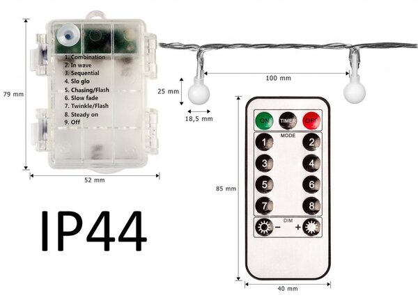 VOLTRONIC Svetielka 20 m, 200 LED,studená biela, na batérie