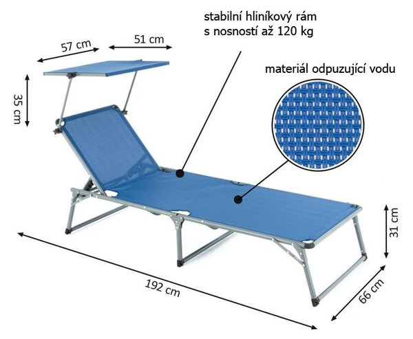 Záhradné skladacie ležadlo so strieškou XXL - modré