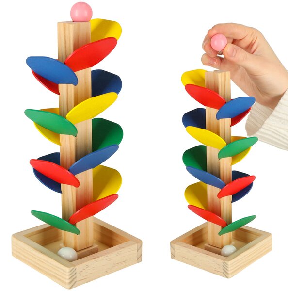 KIK Montessori drevený kulodrom – vzdelávacia veža s guľôčkami