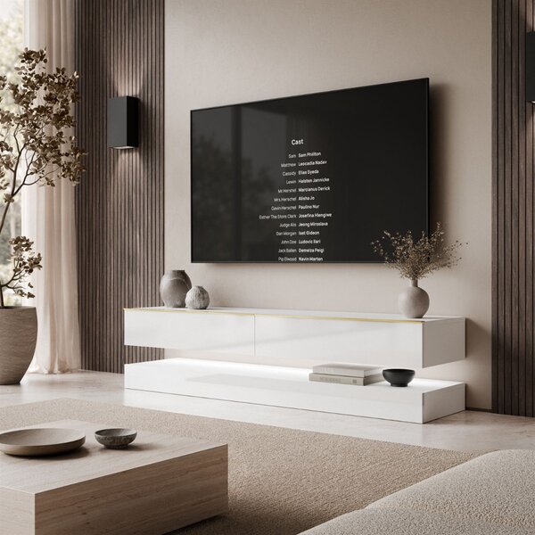 TV STOLIK SALLE BIELY LESK + ZLATÉ ÚCHYTKY 140 cm