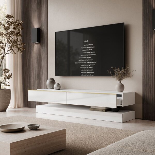 TV STOLIK SALLE BIELY LESK + ZLATÉ ÚCHYTKY 140 cm