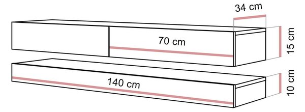 TV STOLIK SALLE ČIERNY LESK + ZLATÉ ÚCHYTKY 140 cm