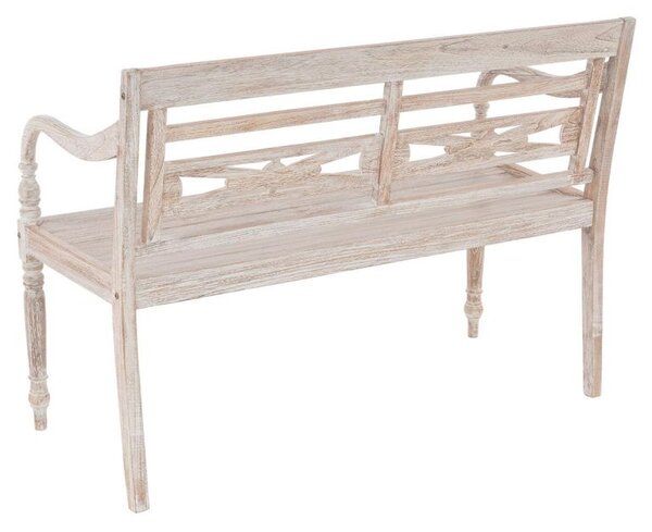 DIVERO 2-miestna lavica - 119 cm, teak, biela shabby