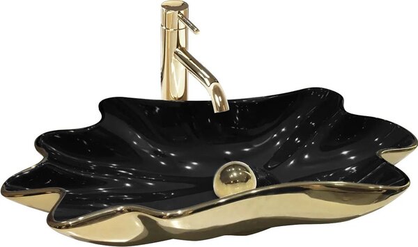 Rea - Umývadlo na dosku so zátkou, Sea Infinity - čierna / zlatá - 62x33 cm