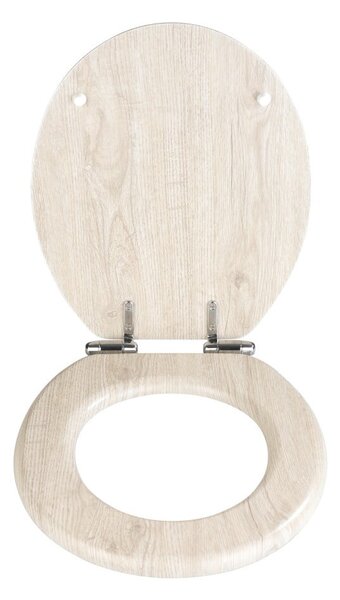 Svetlé WC sedadlo s jednoduchým zatváraním Wenko Oak, 43 × 37 cm