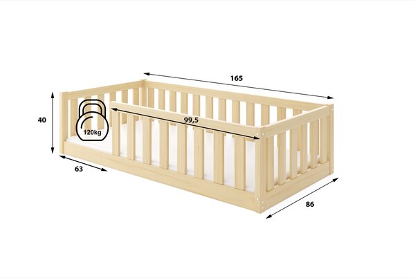 HRUŠKA Detská posteľ BELLA SIMA 160x80 Montessori z masívu – prírodná borovica