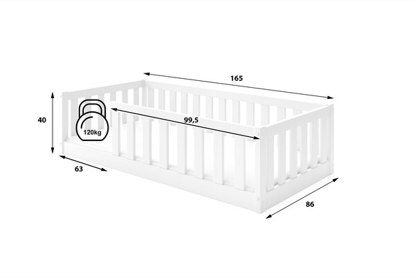 HRUŠKA Detská posteľ BELLA SIMA 160x80 Montessori z masívu – biela