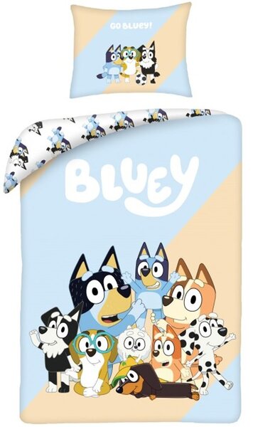Bavlnené posteľné obliečky Bluey – motív Partia kamarátov - 100% bavlna - 70x90 cm + 140x200 cm
