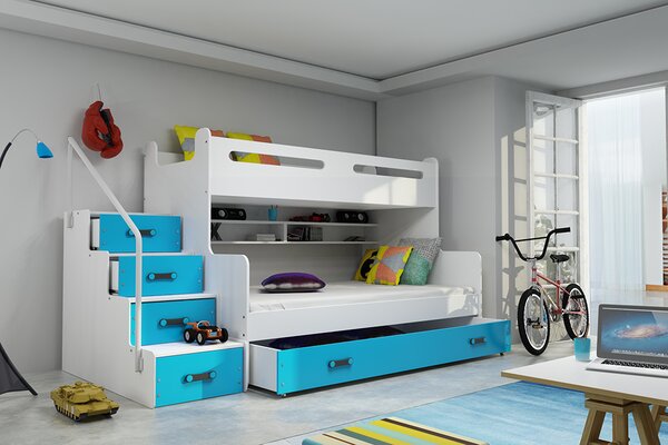 BMS Rozšírená poschodová posteľ s úložným priestorom MAX 3 200x120 biela Doplňujúca farba postele: Modrá