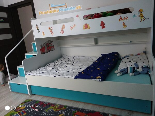 HRUŠKA Poschodová posteľ MAX 3 rozšírená 200x120 biela - modrá