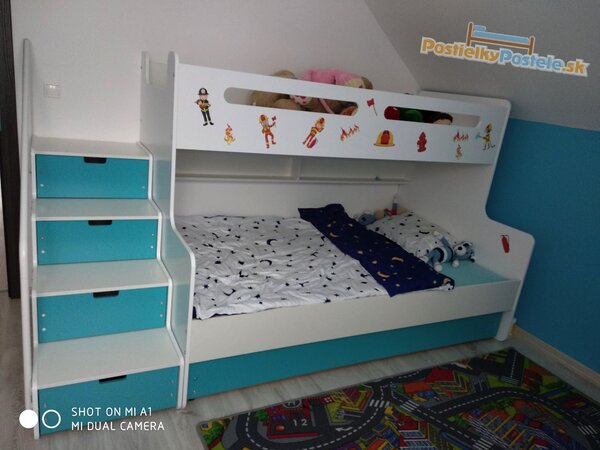 HRUŠKA Poschodová posteľ MAX 3 rozšírená 200x120 biela - modrá