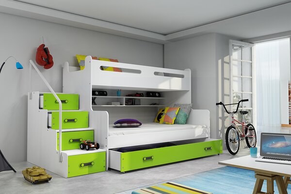 BMS Rozšírená poschodová posteľ s úložným priestorom MAX 3 200x120 biela Doplňujúca farba postele: Zelená