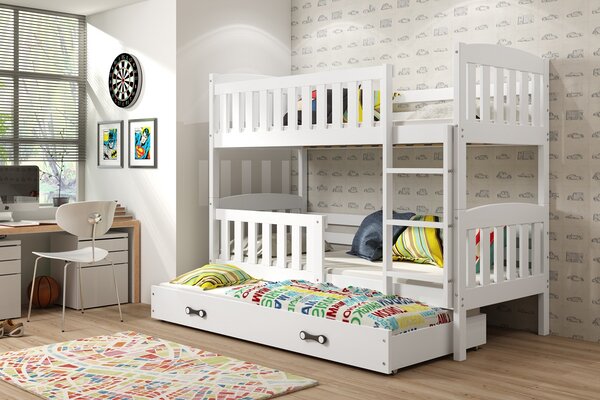 Detská poschodová posteľ KUBUŠ 3 s prístelkou | biela Farba: Biela / biela, Rozmer.: 200 x 90 cm