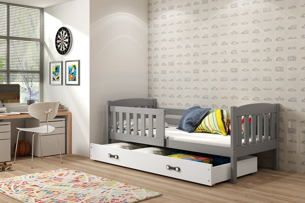 BMS Detská posteľ s úložným priestorom KUBUS grafit Farebné prevedenie šuplíka: Biela, Veľkosť spacej plochy: 200x90 cm