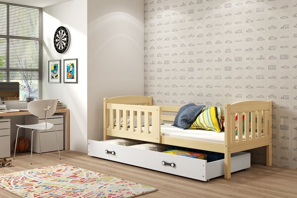 BMS Detská posteľ s úložným priestorom KUBUS borovica Farebné prevedenie šuplíka: Biela, Veľkosť spacej plochy: 200x90 cm