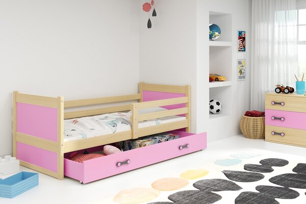 BMS Detská posteľ s úložným priestorom RICO borovica Veľkosť spacej plochy: 200x90 cm, Doplňujúca farba postele: Ružová