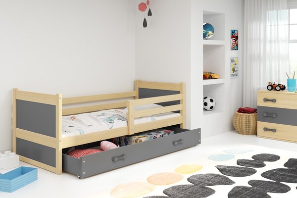 BMS Detská posteľ s úložným priestorom RICO borovica Veľkosť spacej plochy: 190x80 cm, Doplňujúca farba postele: Grafit