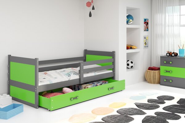 BMS Detská posteľ s úložným priestorom RICO grafit Veľkosť spacej plochy: 200x90 cm, Doplňujúca farba postele: Zelená