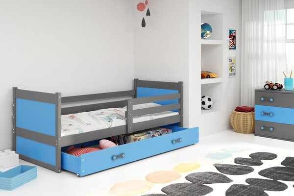 BMS Detská posteľ s úložným priestorom RICO grafit Veľkosť spacej plochy: 200x90 cm, Doplňujúca farba postele: Modrá
