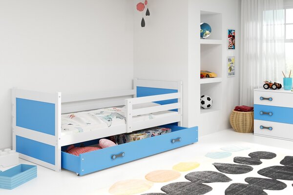 BMS Detská posteľ s úložným priestorom RICO biela Veľkosť spacej plochy: 190x80 cm, Doplňujúca farba postele: Modrá