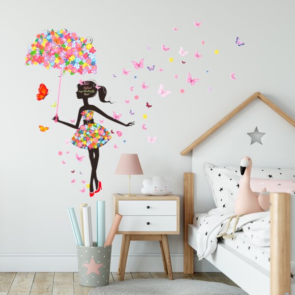 Samolepka na stenu "Dievča s motýľmi" 170x145 cm
