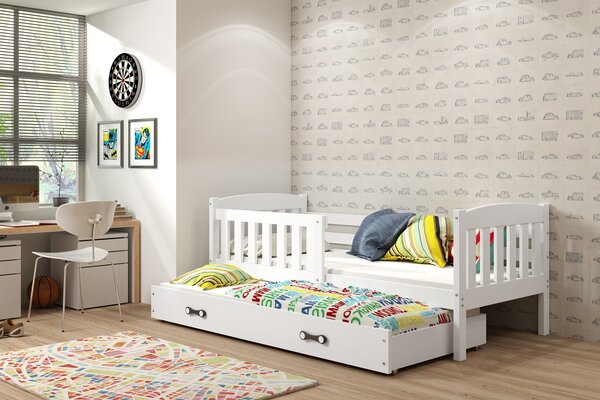 BMS Detská posteľ s prístelkou KUBUS biela Farebné prevedenie šuplíka: Biela, Veľkosť spacej plochy: 200x90 cm