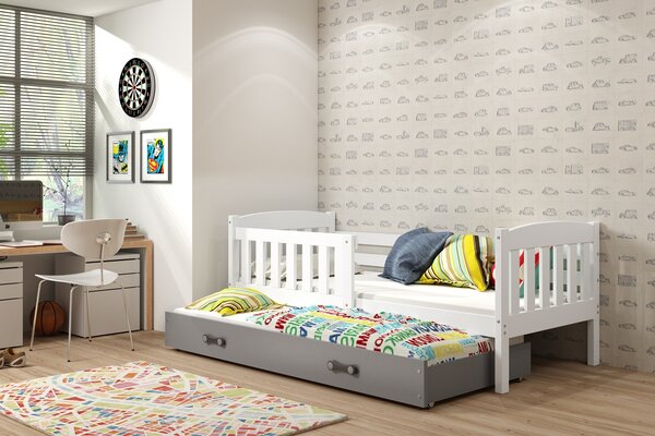 BMS Detská posteľ s prístelkou KUBUS biela Farebné prevedenie šuplíka: Grafit, Veľkosť spacej plochy: 200x90 cm