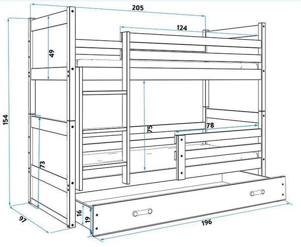 PostielkyPostele.sk Poschodová posteľ RICO 2 - 200x90cm - Borovica - Ružový