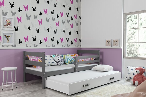 BMS Detská posteľ s prístelkou ERYK grafit Farebné prevedenie šuplíka: Biela, Veľkosť spacej plochy: 190x80 cm