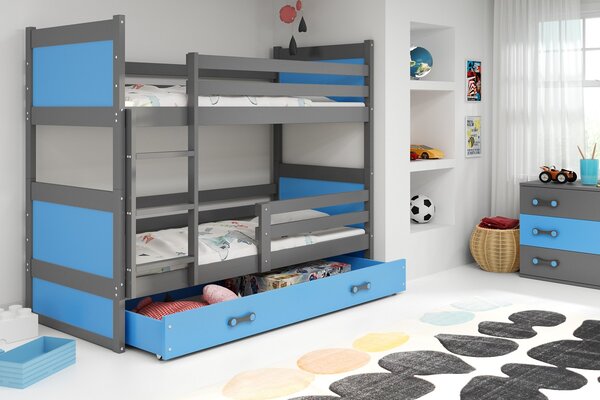 BMS Detská poschodová posteľ s úložným priestorom RICO grafit Veľkosť spacej plochy: 190x80 cm, Doplňujúca farba postele: Modrá