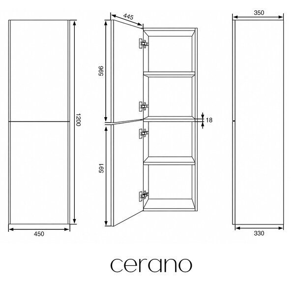 CERANO - Kúpeľňová vysoká skrinka Adele - TIP-ON otváranie - dub Cannolo Cremona - 45x120x33 cm
