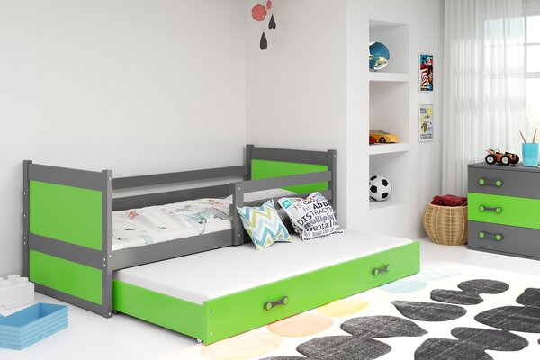 BMS Detská posteľ s prístelkou RICO grafit Farebné prevedenie šuplíka: Zelená, Veľkosť spacej plochy: 200x90 cm