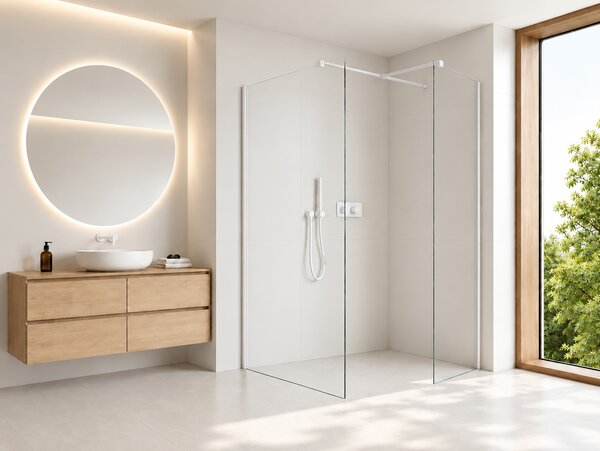 CERANO - Sprchová zástena Walk-in Onyx T L/P - 8 mm - hranatá vzpera - matná biela, transparentné sklo - 30x30x200 cm