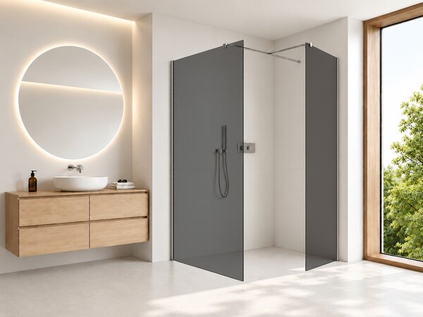 CERANO - Sprchová zástena Walk-in Onyx T L/P - 8 mm - hranatá vzpera - chróm, grafitové sklo - 140x140x200 cm