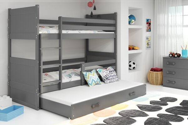 BMS Detská poschodová posteľ s prístelkou RICO grafit Veľkosť spacej plochy: 190x80 cm, Doplňujúca farba postele: Grafit