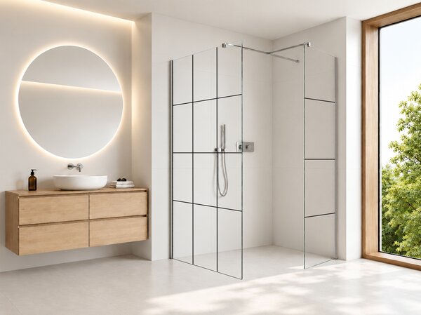 CERANO - Sprchová zástena Walk-in Onyx T L/P - 8 mm - hranatá vzpera - chróm, industriálne sklo - 90x90x200 cm