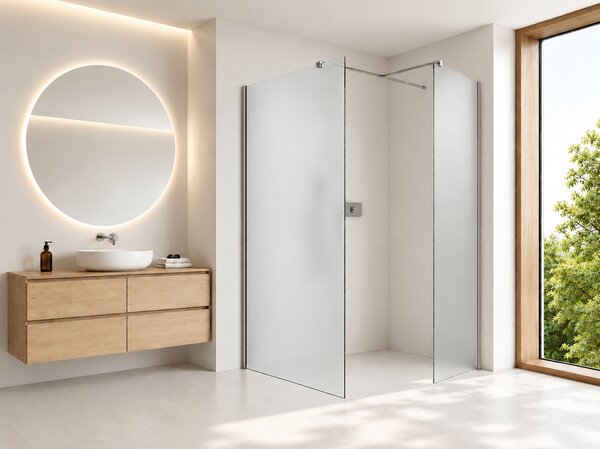 CERANO - Sprchová zástena Walk-in Onyx T L/P - 8 mm - hranatá vzpera - chróm, mliečne sklo - 60x30x200 cm