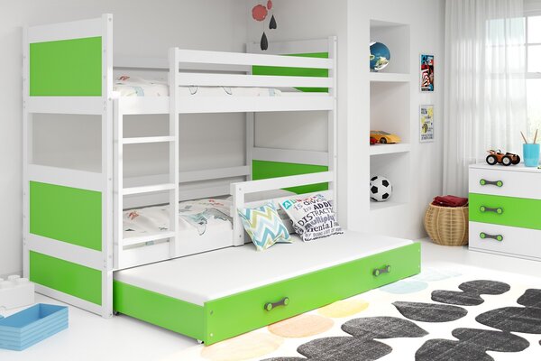 Detská poschodová posteľ s prístelkou RICO 3 | biela 80 x 190 cm Farba: Zelená