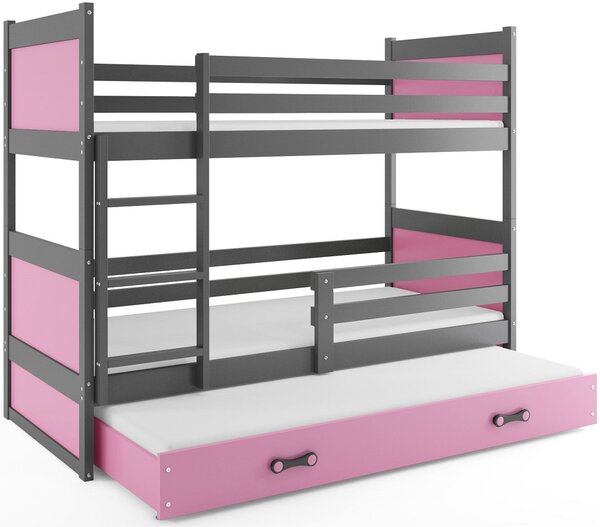 BMS Detská poschodová posteľ s prístelkou RICO grafit Veľkosť spacej plochy: 190x80 cm, Doplňujúca farba postele: Zelená
