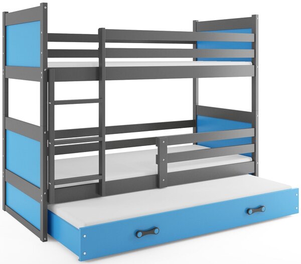 BMS Detská poschodová posteľ s prístelkou RICO grafit Veľkosť spacej plochy: 190x80 cm, Doplňujúca farba postele: Modrá