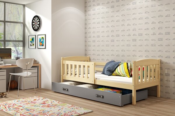 BMS Detská posteľ s úložným priestorom KUBUS borovica Farebné prevedenie šuplíka: Grafit, Veľkosť spacej plochy: 200x90 cm