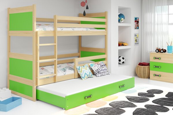 Detská poschodová posteľ s prístelkou RICO 3 | borovica 80 x 190 cm Farba: Zelená