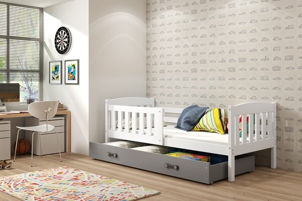 BMS Detská posteľ s úložným priestorom KUBUS biela Farebné prevedenie šuplíka: Grafit, Veľkosť spacej plochy: 200x90 cm