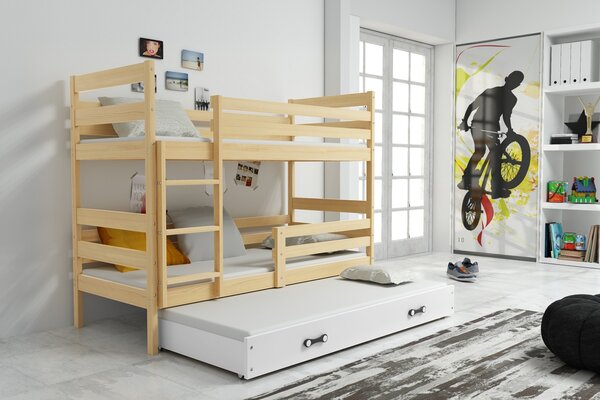 Poschodová posteľ s prístelkou ERIK 3 - 200x90cm Borovica - Biely