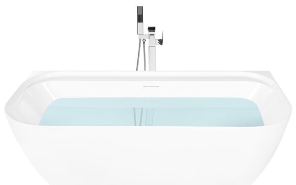 Vaňa k stene biela akrylátová 170 x 80 cm zaoblené hrany lesklý povrch s prepadom moderný štýl kúpeľňa